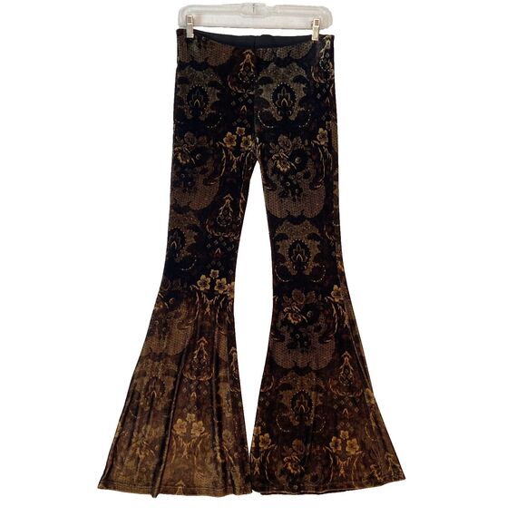 Free People Maura Printed Velvet Flare Pants XS Bell Bottom Retro Festival Boho - Picture 1 of 6